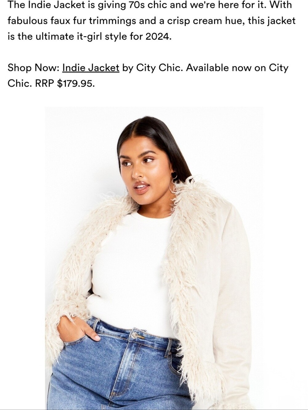 NWT City Chic Indie Jacket Cream Faux Fur Plus Size 16✨ Brand New with Tags